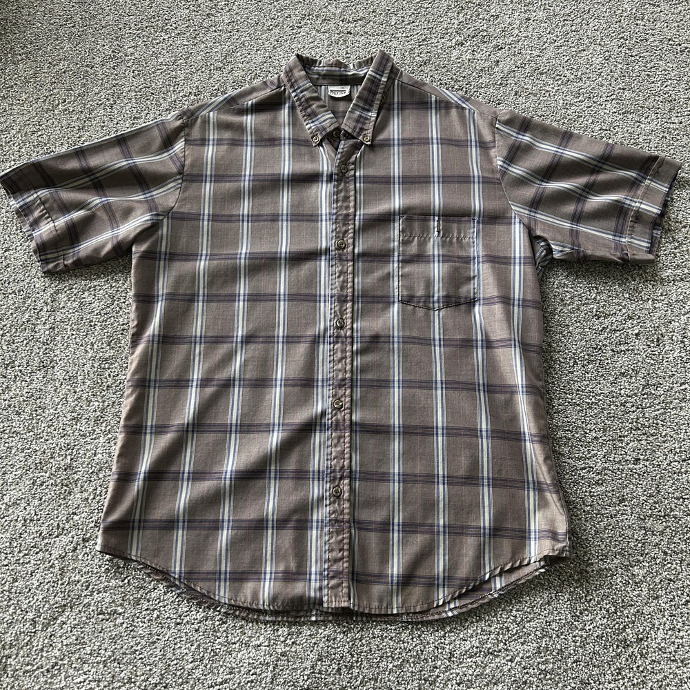Vintage Montgomery Ward Shirt Mens XL Brown Plaid Short Sleeve Button Down
